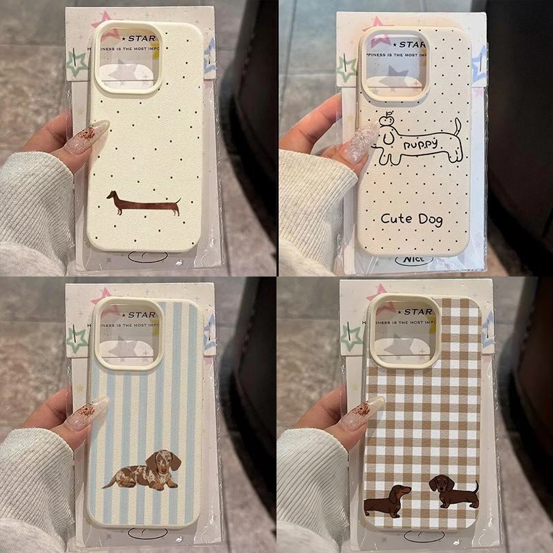 Vivo V40 - 블랙 폴카 도트 닥스훈트 리치 가죽