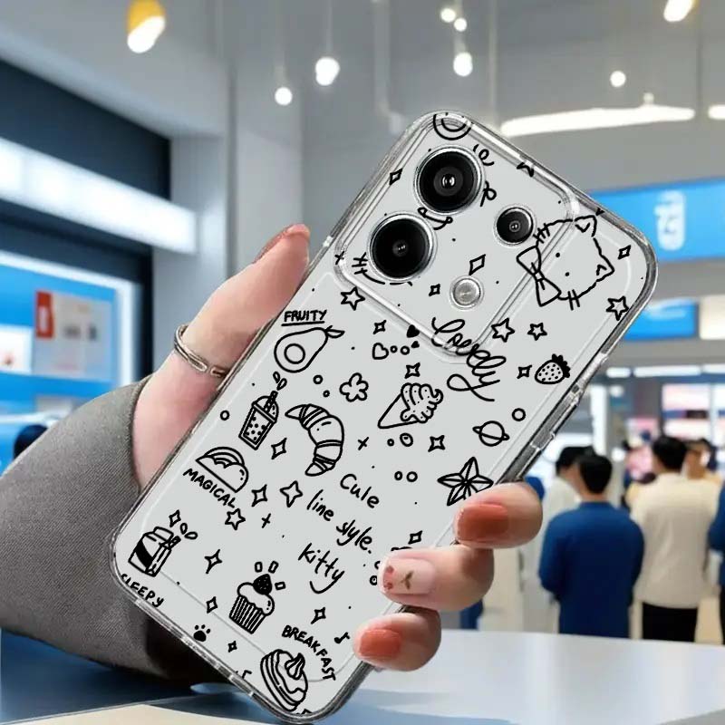 Xiaomi Redmi Note 14 - 블랙 아트 고양이 일러스트레이션 샤오미 레드미